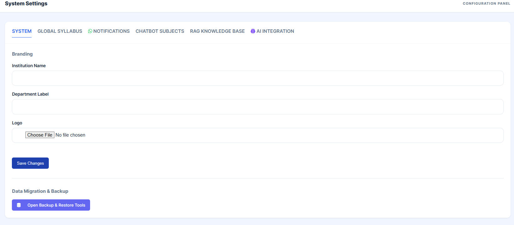Settings, Sections & Backup — actual Attenda product screen